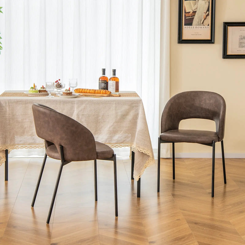 Dining Chair Set of 2 with High-density Sponge Cushion and PU Leather-Brown by DirectDeals