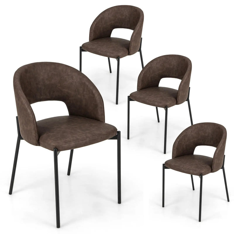 Dining Chair Set of 2 with High-density Sponge Cushion and PU Leather-Brown by DirectDeals