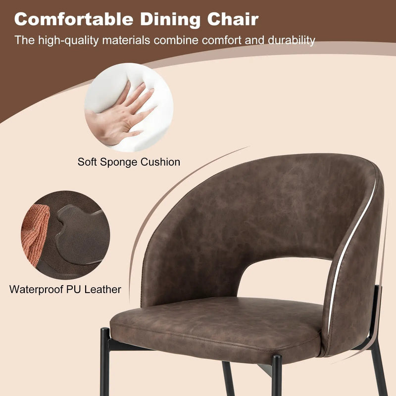 Dining Chair Set of 2 with High-density Sponge Cushion and PU Leather-Brown by DirectDeals