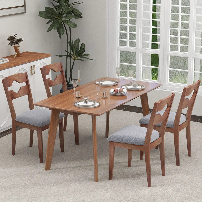 Dining Chair Set of 2 Fabric Upholstered Kitchen Chairs with Padded Seat and High Back-Gray by DirectDeals