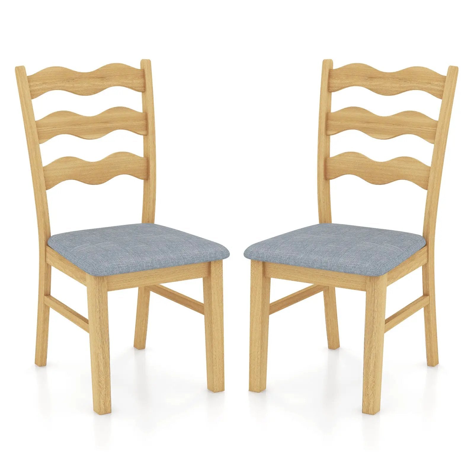 Dining Chair Set of 2 Linen Fabric Upholstered Kitchen Chairs with Padded Seat-Natural by DirectDeals