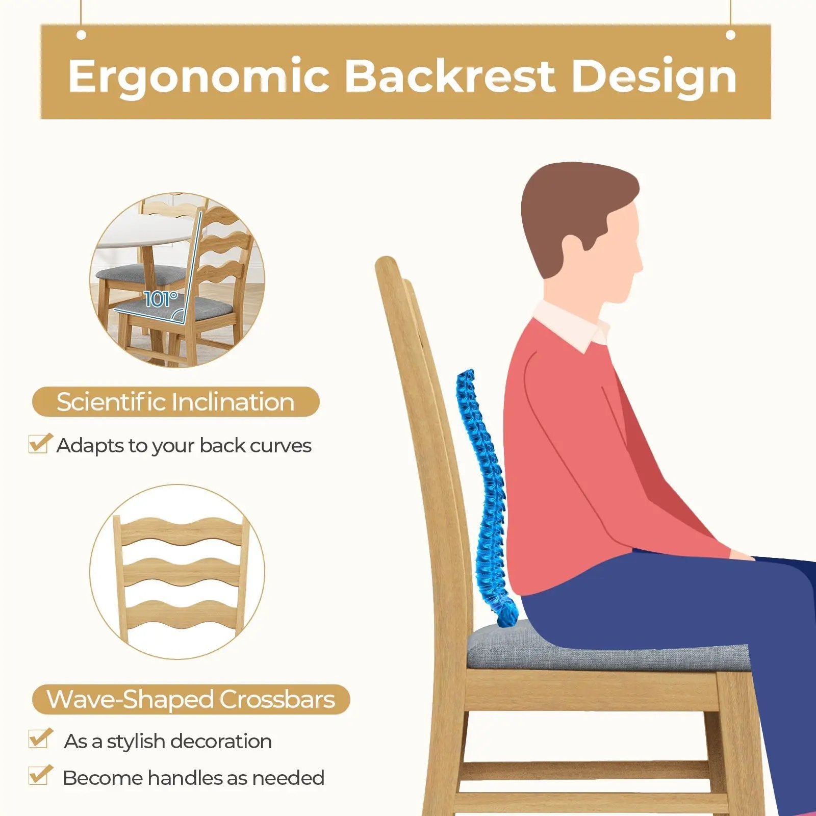 Dining Chair Set of 2 Linen Fabric Upholstered Kitchen Chairs with Padded Seat-Natural by DirectDeals