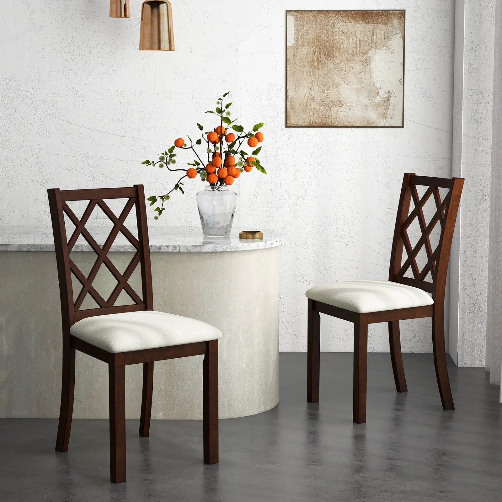 Dining Chair Set of 2 Wood Kitchen Chairs with Upholstered Seat Cushion and Rubber Wood Legs-Brown by DirectDeals