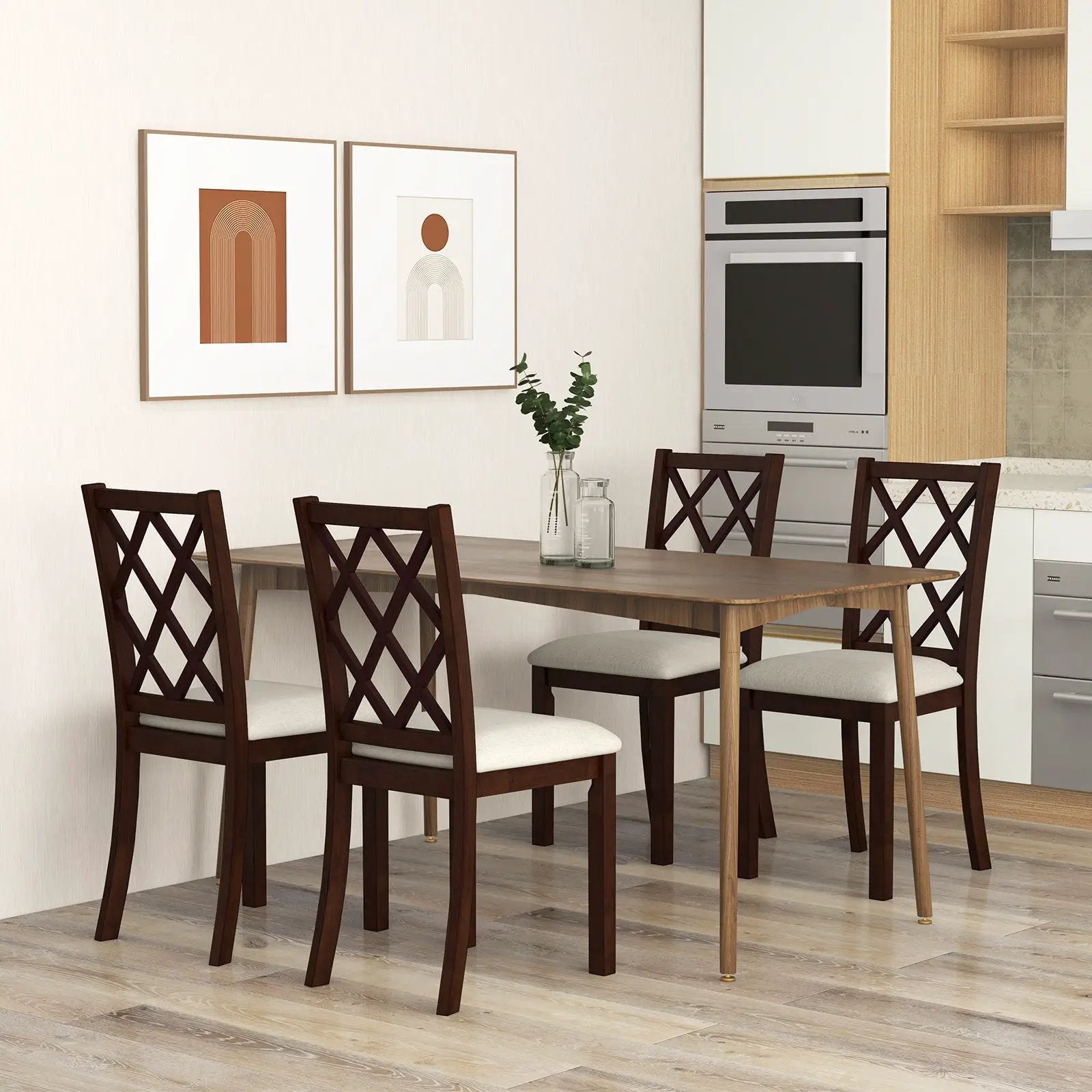 Dining Chair Set of 2 Wood Kitchen Chairs with Upholstered Seat Cushion and Rubber Wood Legs-Brown by DirectDeals