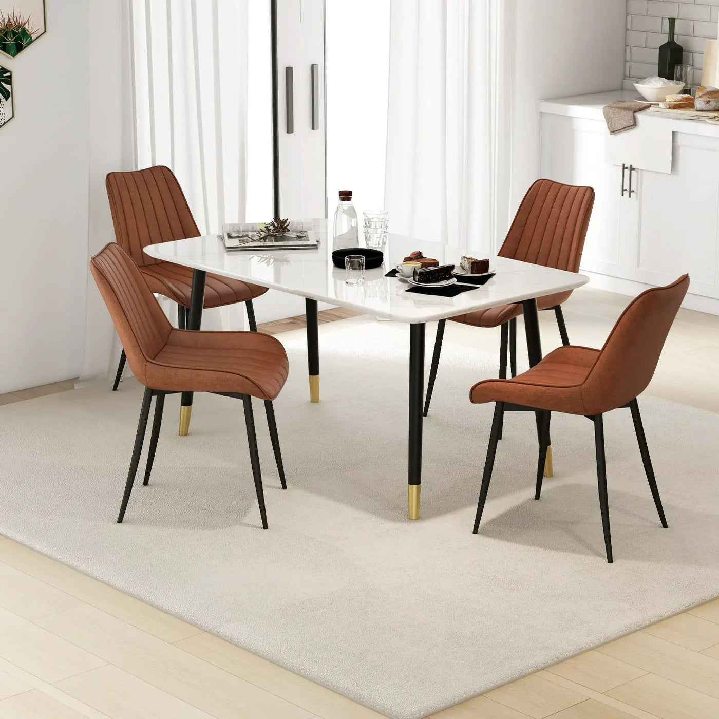 Faux-Leather Fabric Dining Chair Set of 2 with Metal Legs and Padded Seat by DirectDeals