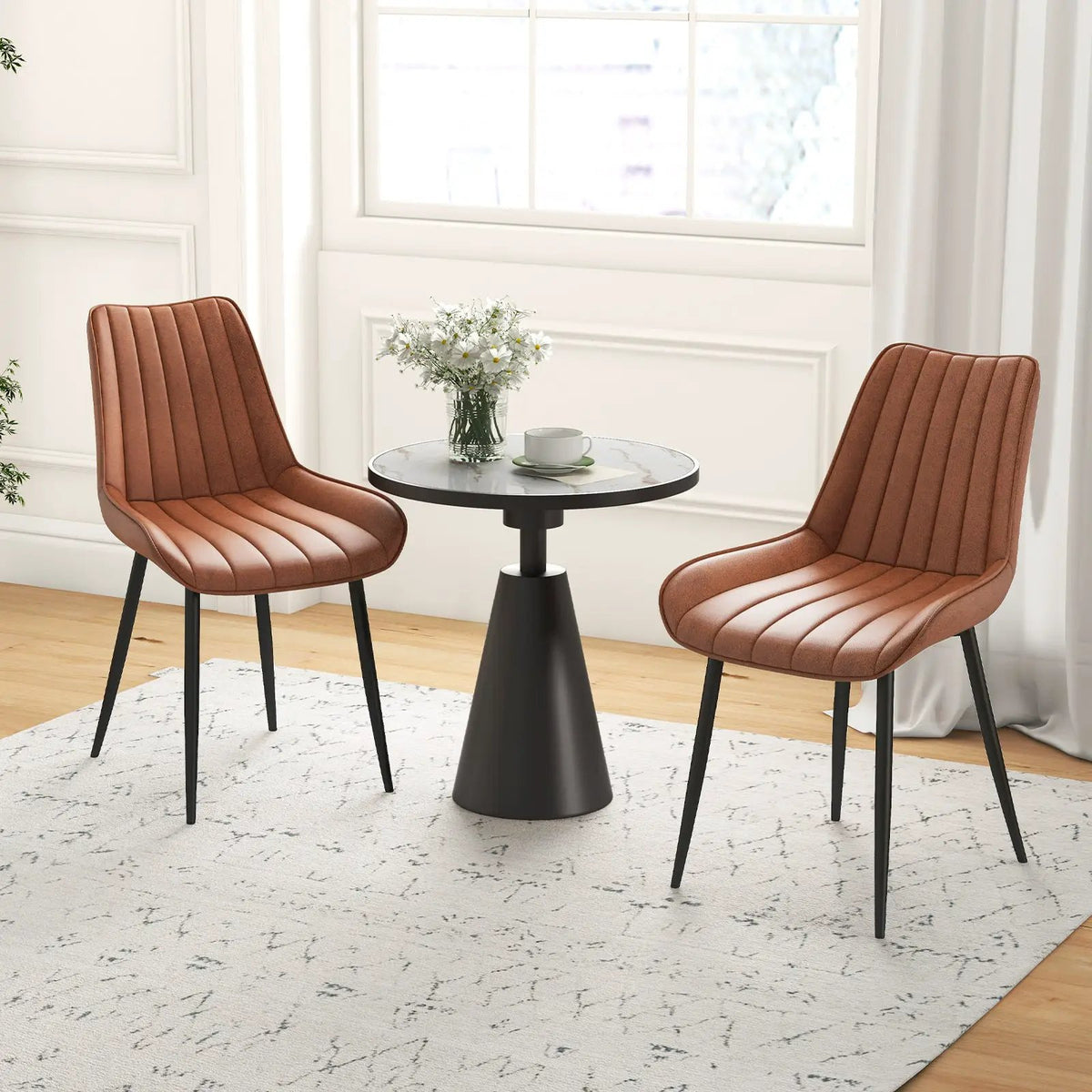 Faux-Leather Fabric Dining Chair Set of 2 with Metal Legs and Padded Seat by DirectDeals