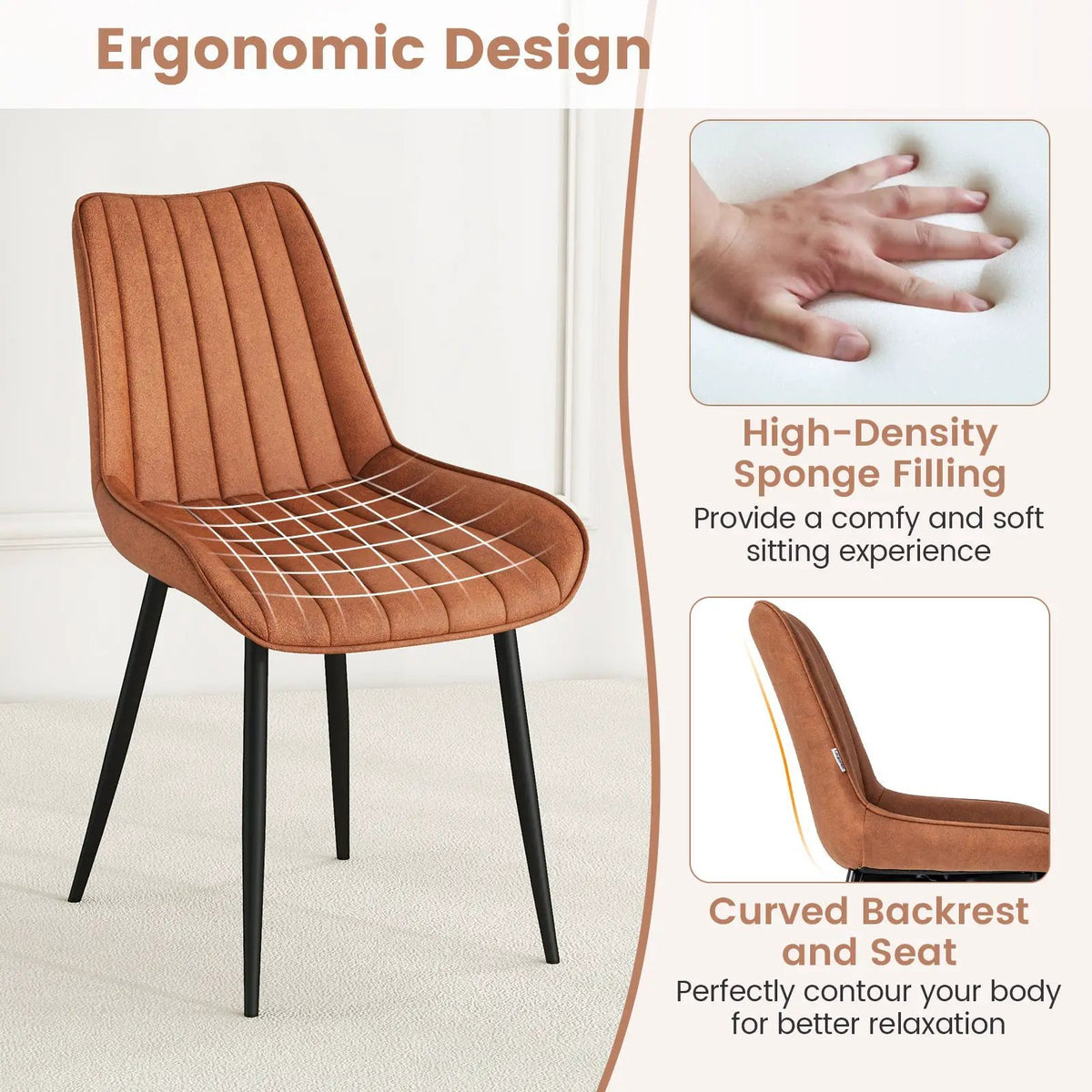 Faux-Leather Fabric Dining Chair Set of 2 with Metal Legs and Padded Seat by DirectDeals
