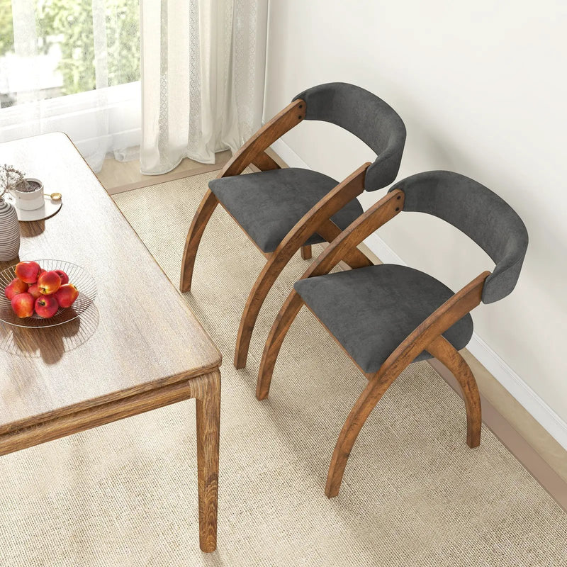 Dining Chair Set of 2 with Padded Cushion and Curved Back for Living Room-Walnut by DirectDeals