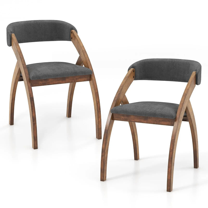 Dining Chair Set of 2 with Padded Cushion and Curved Back for Living Room-Walnut by DirectDeals