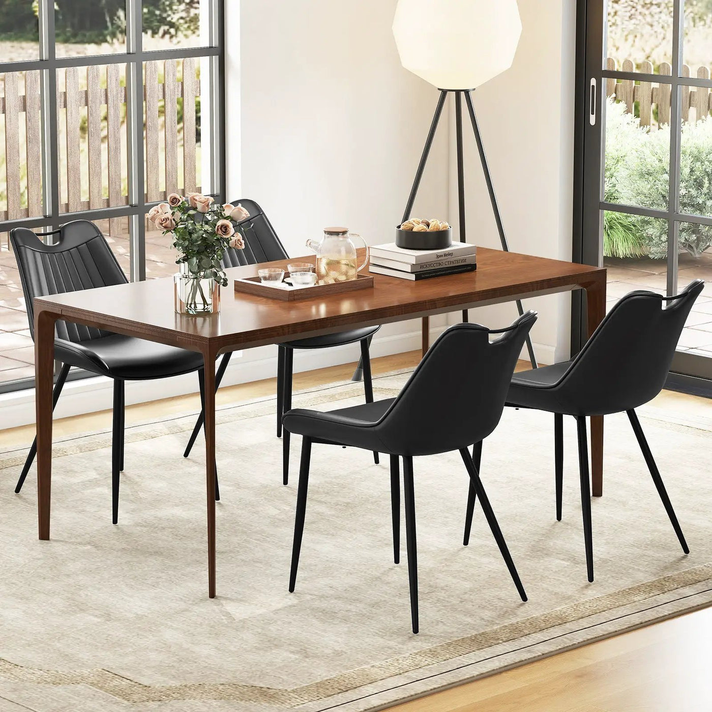 Dining Chair Set of 4 Faux Leather Upholstered Kitchen Chairs with Metal Legs by DirectDeals