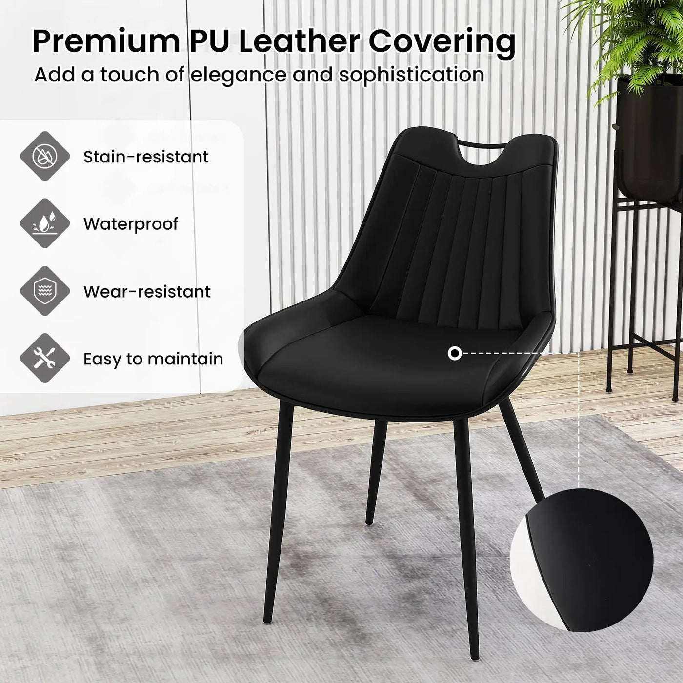 Dining Chair Set of 4 Faux Leather Upholstered Kitchen Chairs with Metal Legs by DirectDeals