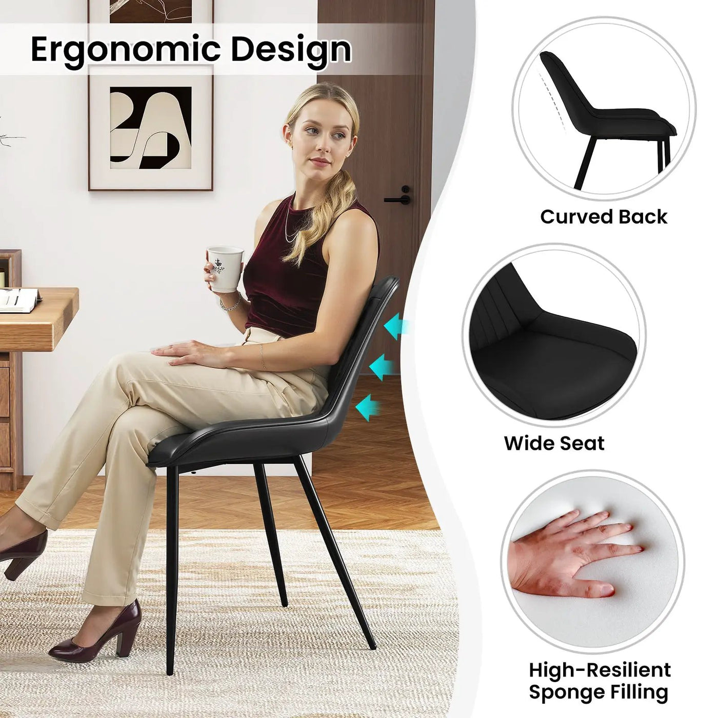 Dining Chair Set of 4 Faux Leather Upholstered Kitchen Chairs with Metal Legs by DirectDeals