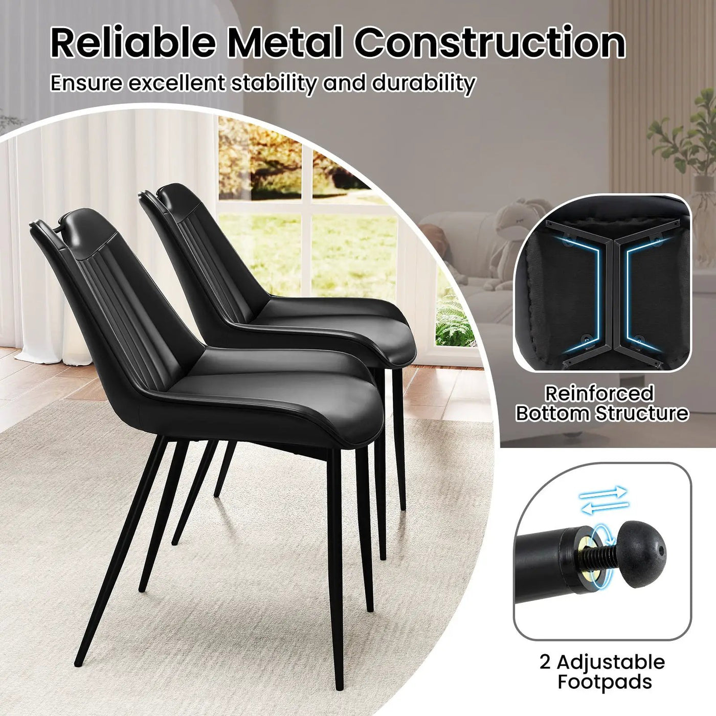 Dining Chair Set of 4 Faux Leather Upholstered Kitchen Chairs with Metal Legs by DirectDeals