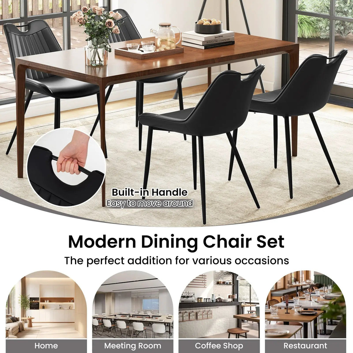 Dining Chair Set of 4 Faux Leather Upholstered Kitchen Chairs with Metal Legs by DirectDeals