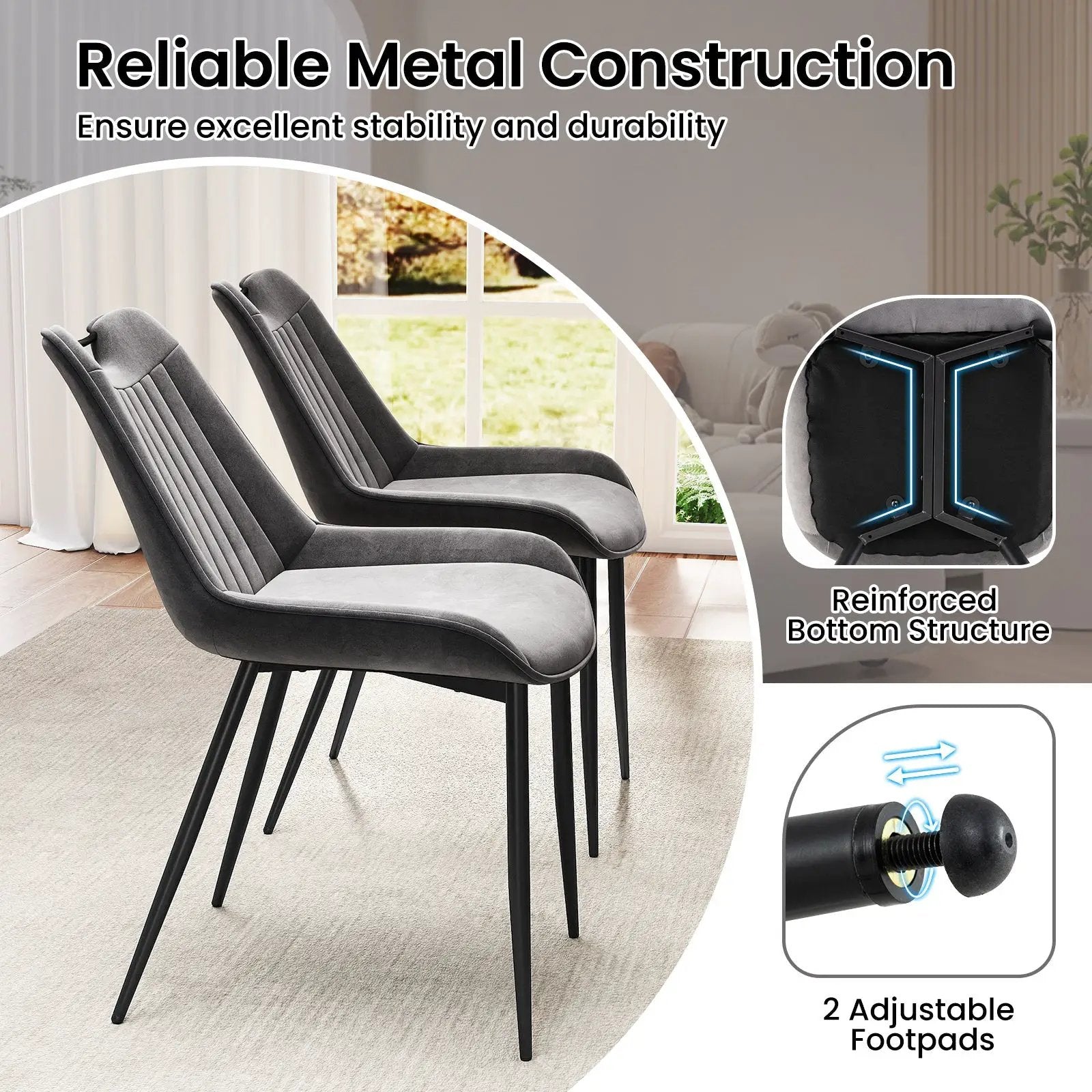 Dining Chair Set of 4 Faux Leather Upholstered Kitchen Chairs with Metal Legs by DirectDeals