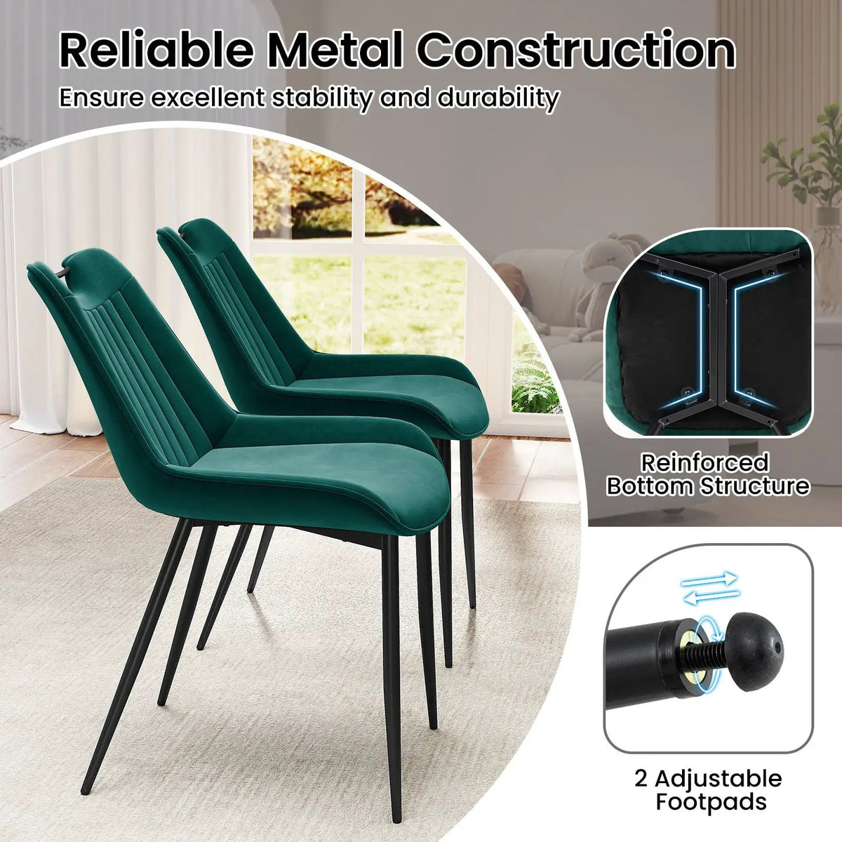 Dining Chair Set of 4 Faux Leather Upholstered Kitchen Chairs with Metal Legs by DirectDeals