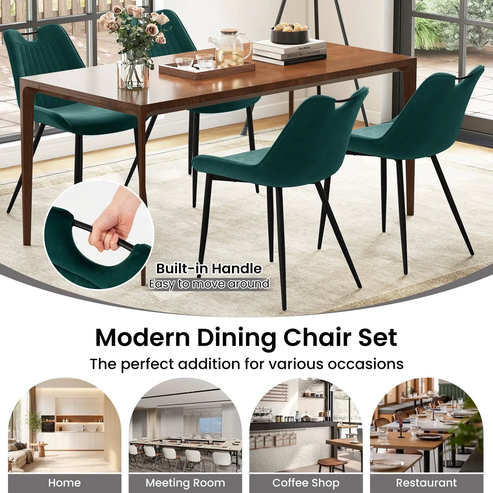 Dining Chair Set of 4 Faux Leather Upholstered Kitchen Chairs with Metal Legs by DirectDeals