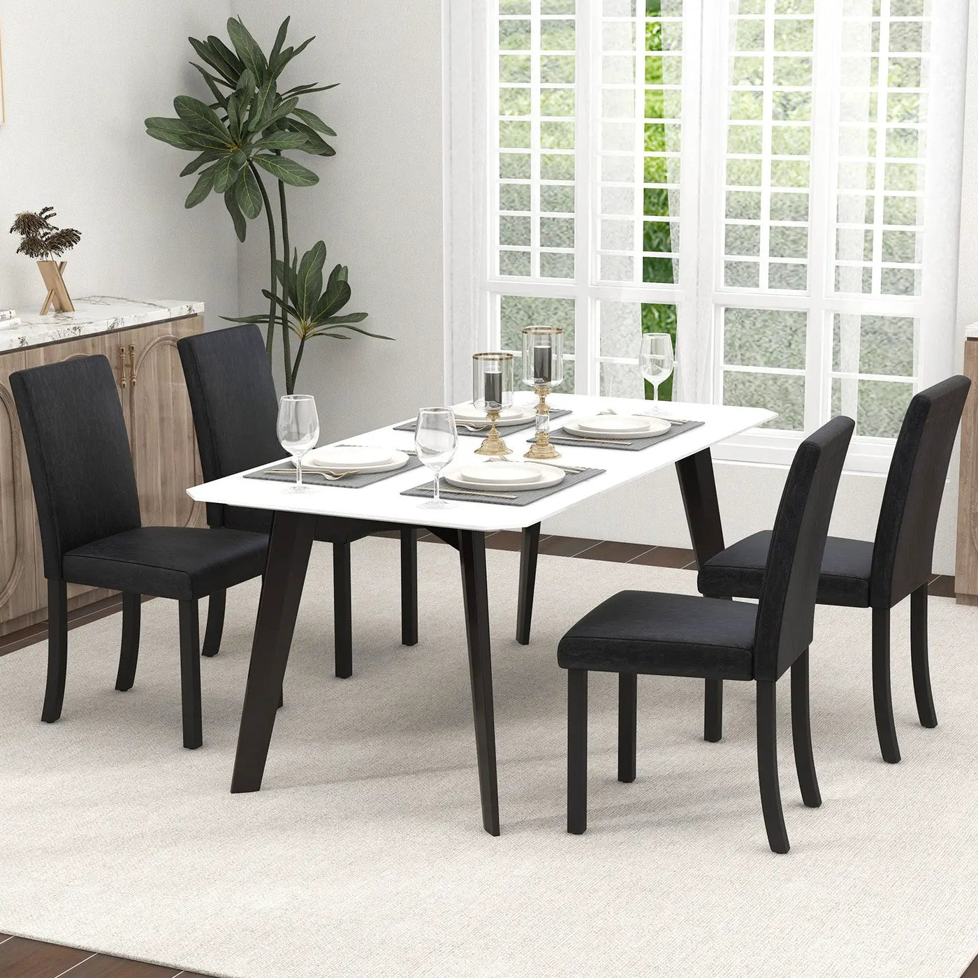 Dining Chair Set of 4 Upholstered Kitchen Dinette Chairs with Wood Frame by DirectDeals