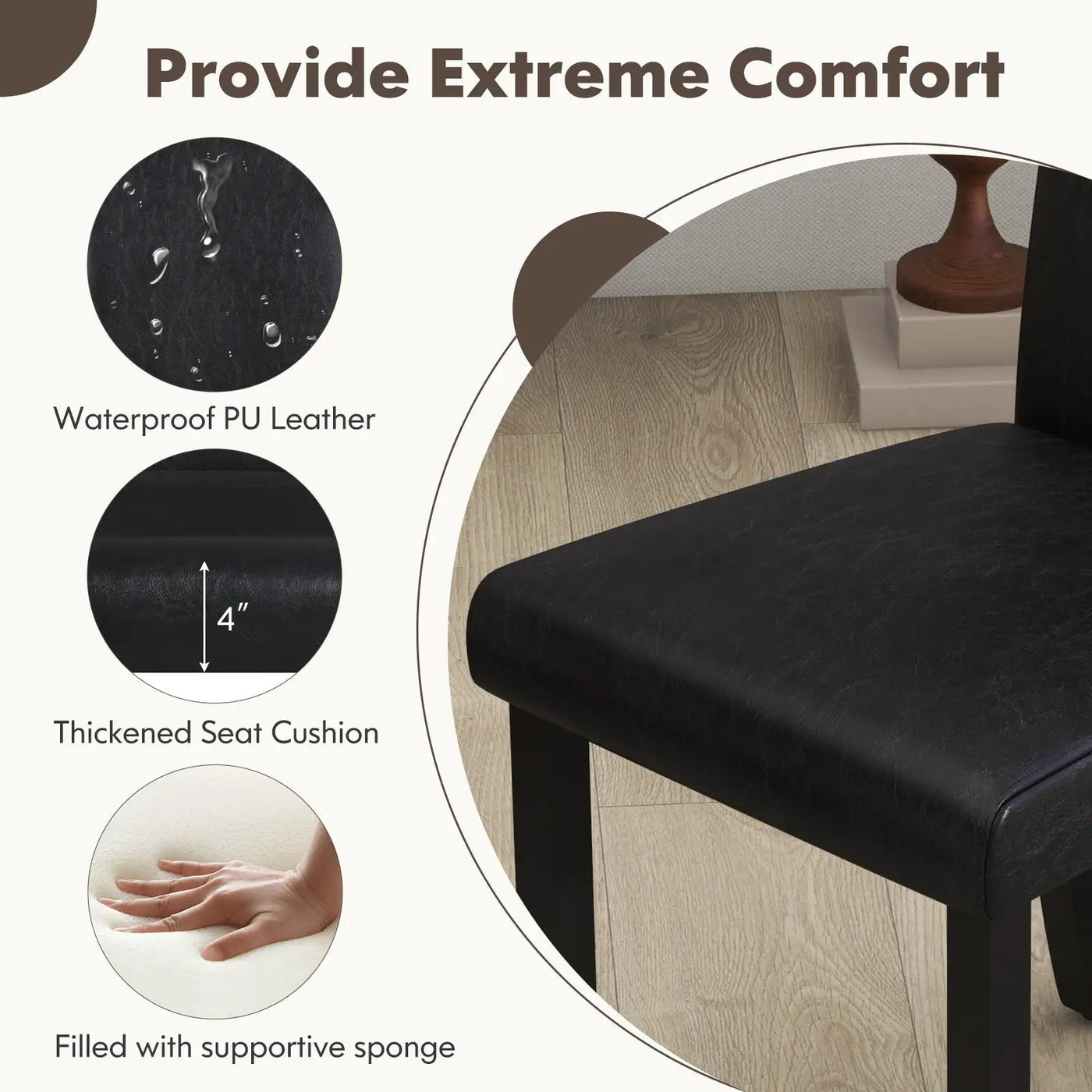 Dining Chair Set of 4 Upholstered Kitchen Dinette Chairs with Wood Frame by DirectDeals