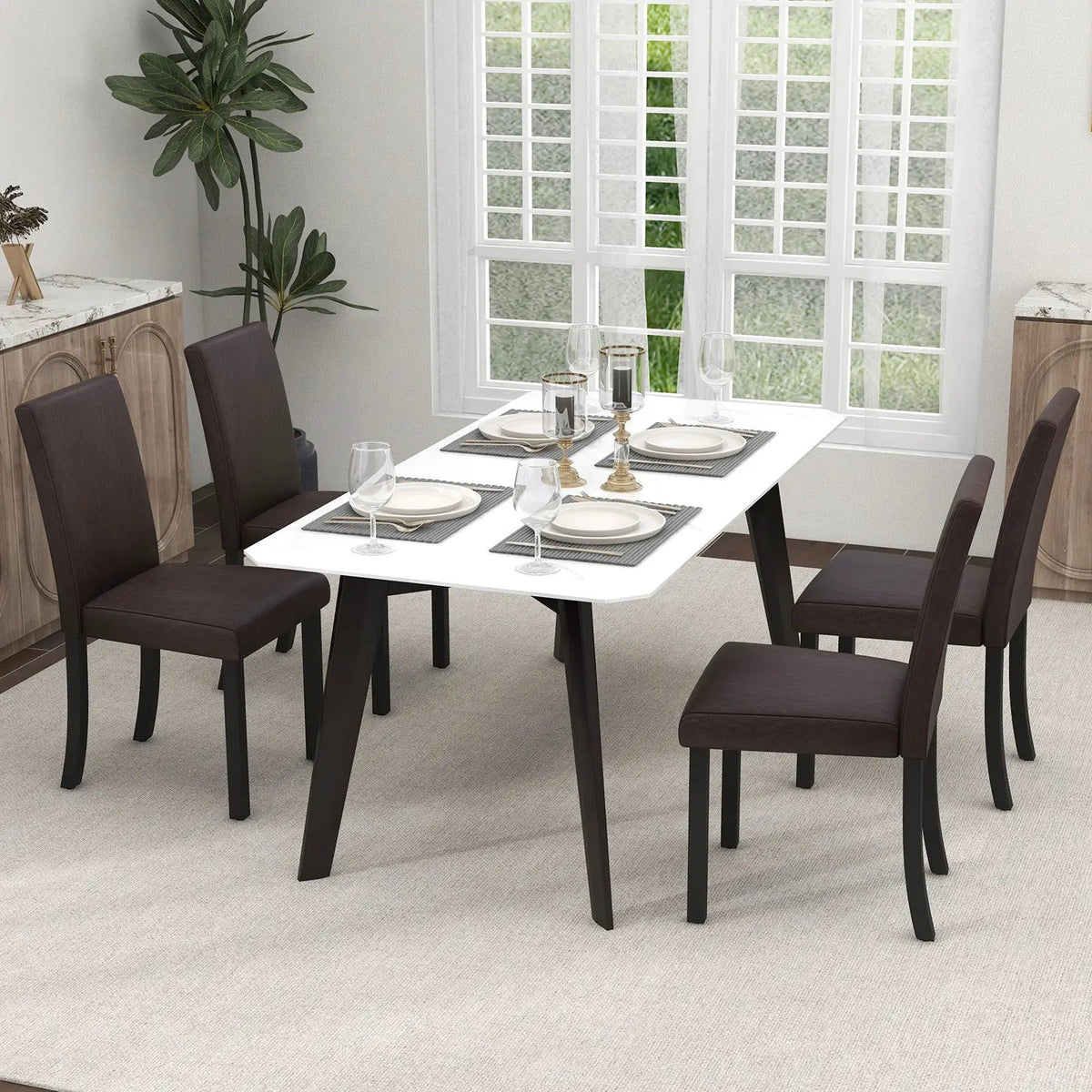 Dining Chair Set of 4 Upholstered Kitchen Dinette Chairs with Wood Frame by DirectDeals
