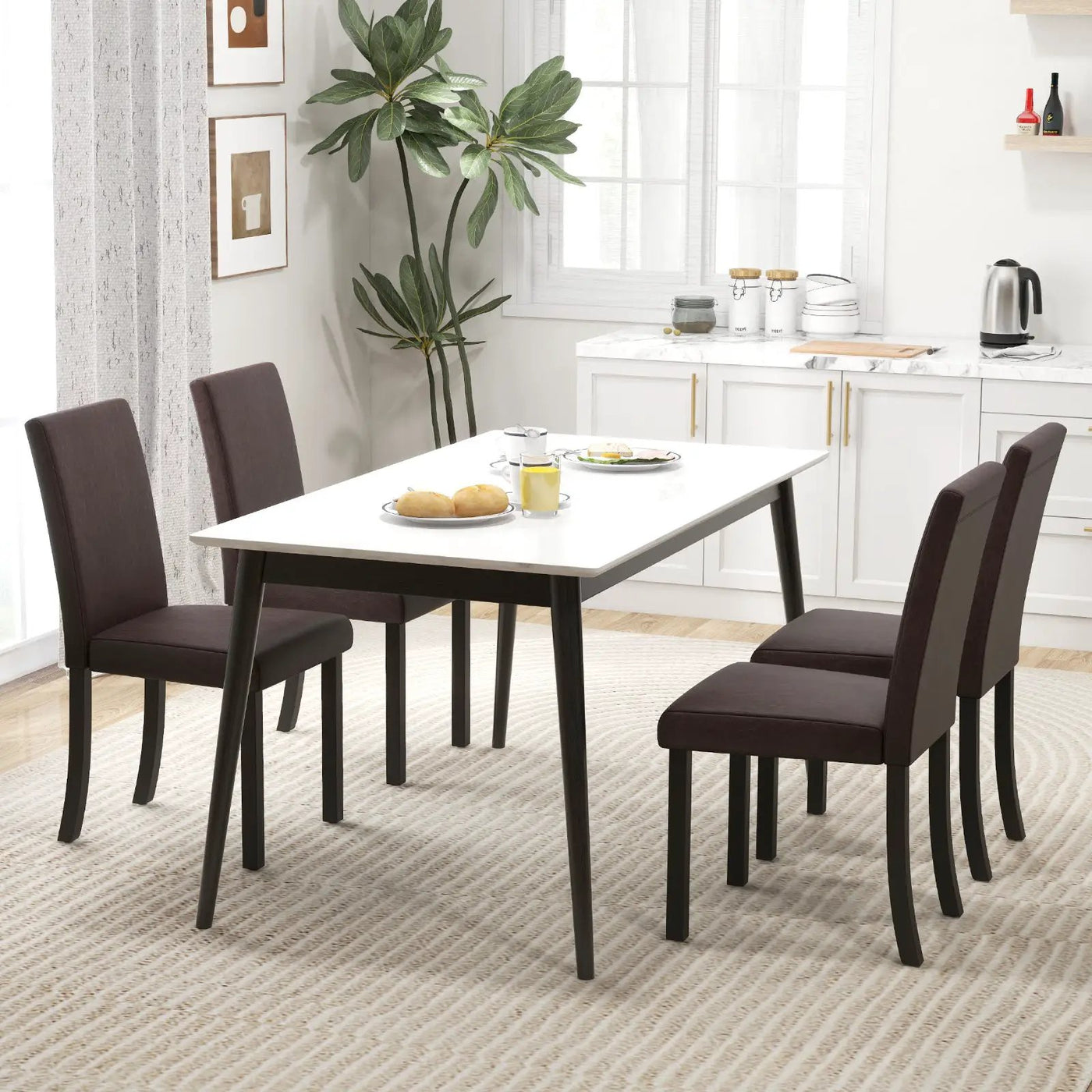 Dining Chair Set of 4 Upholstered Kitchen Dinette Chairs with Wood Frame by DirectDeals