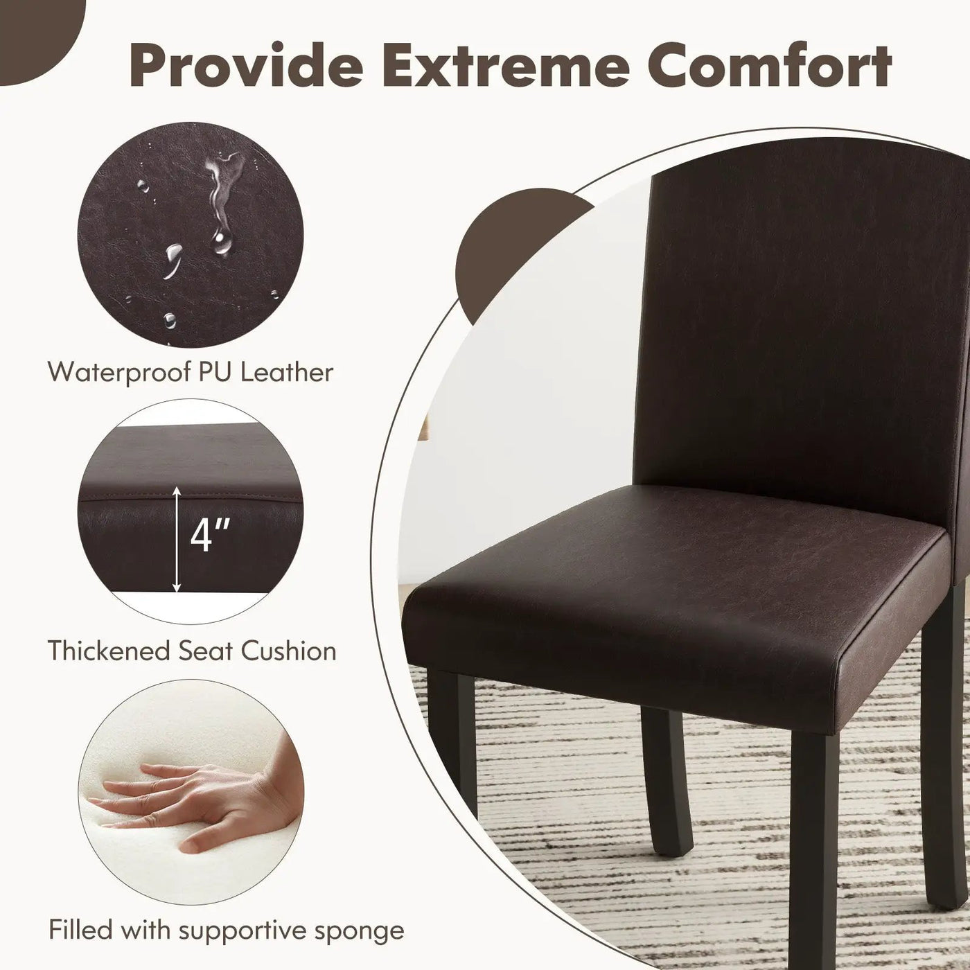Dining Chair Set of 4 Upholstered Kitchen Dinette Chairs with Wood Frame by DirectDeals