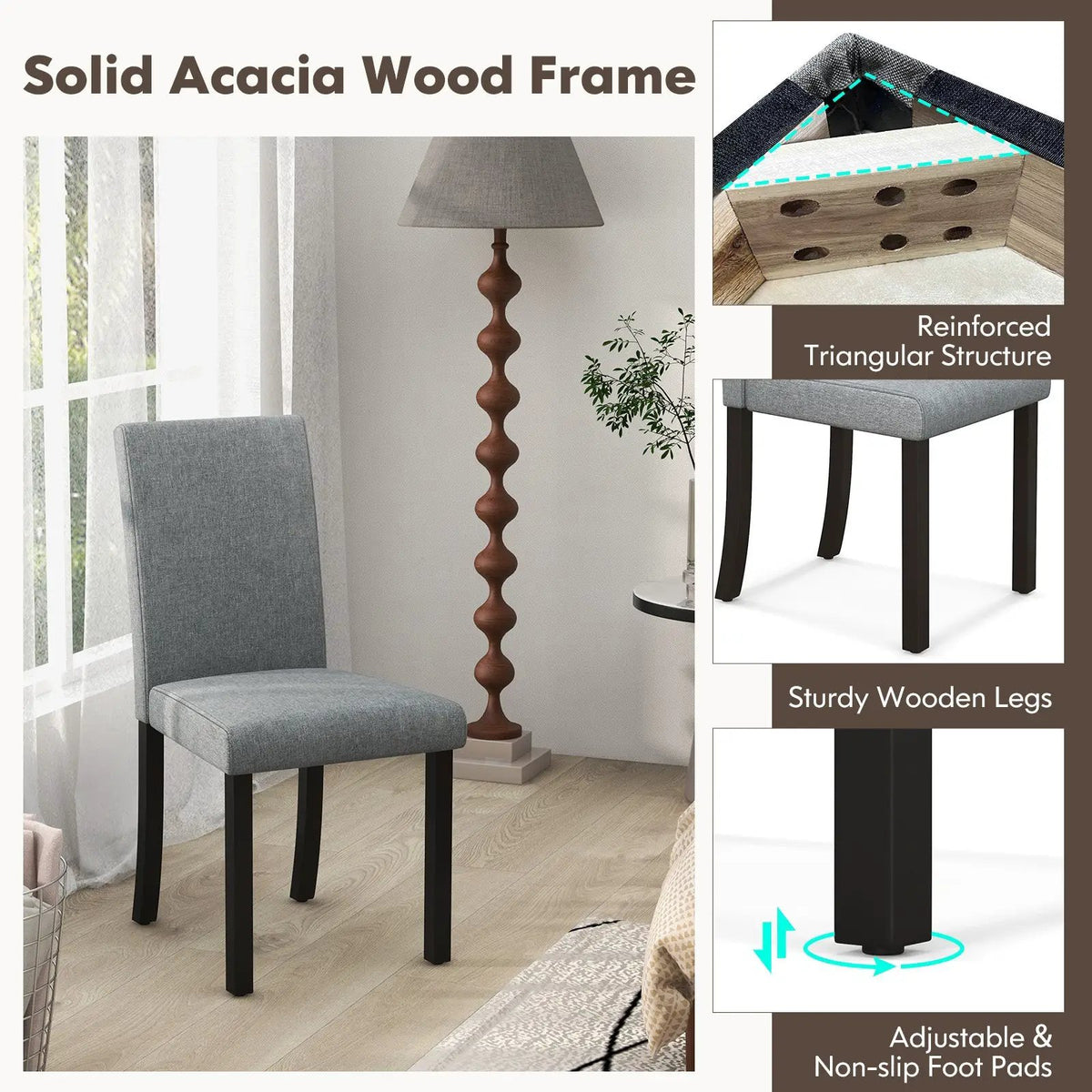 Dining Chair Set of 4 Upholstered Kitchen Dinette Chairs with Wood Frame by DirectDeals