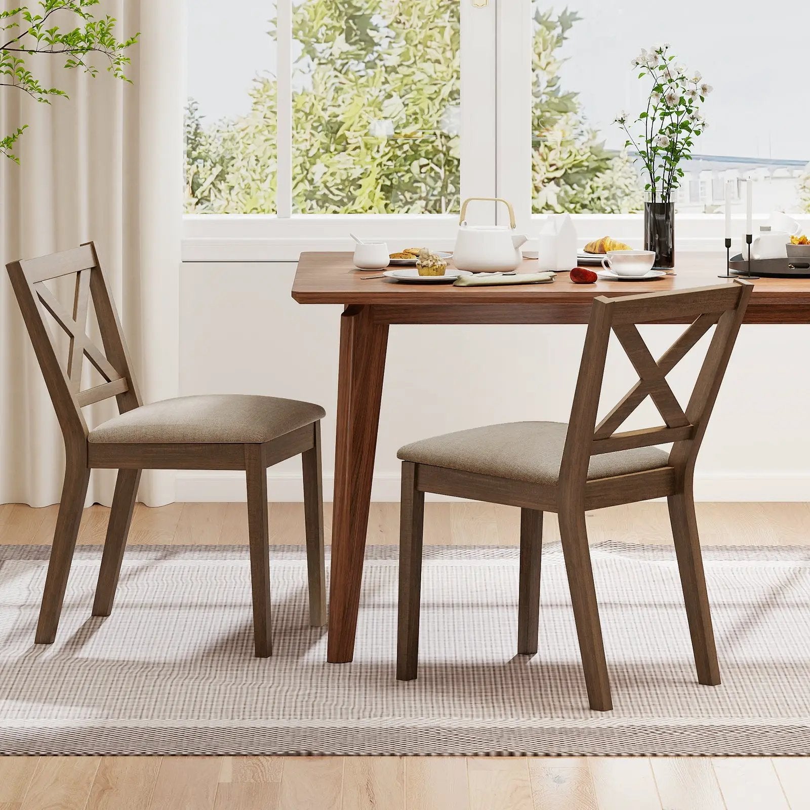 Dining Chair Set of 2 Modern Kitchen Chair with Upholstered Seat-Brown by DirectDeals