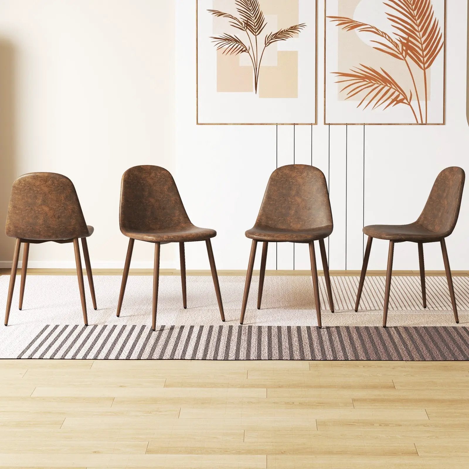 Dining Chair Set of 4 Faux PU Leather Upholstered Kitchen Chairs with Metal Legs-Brown by DirectDeals
