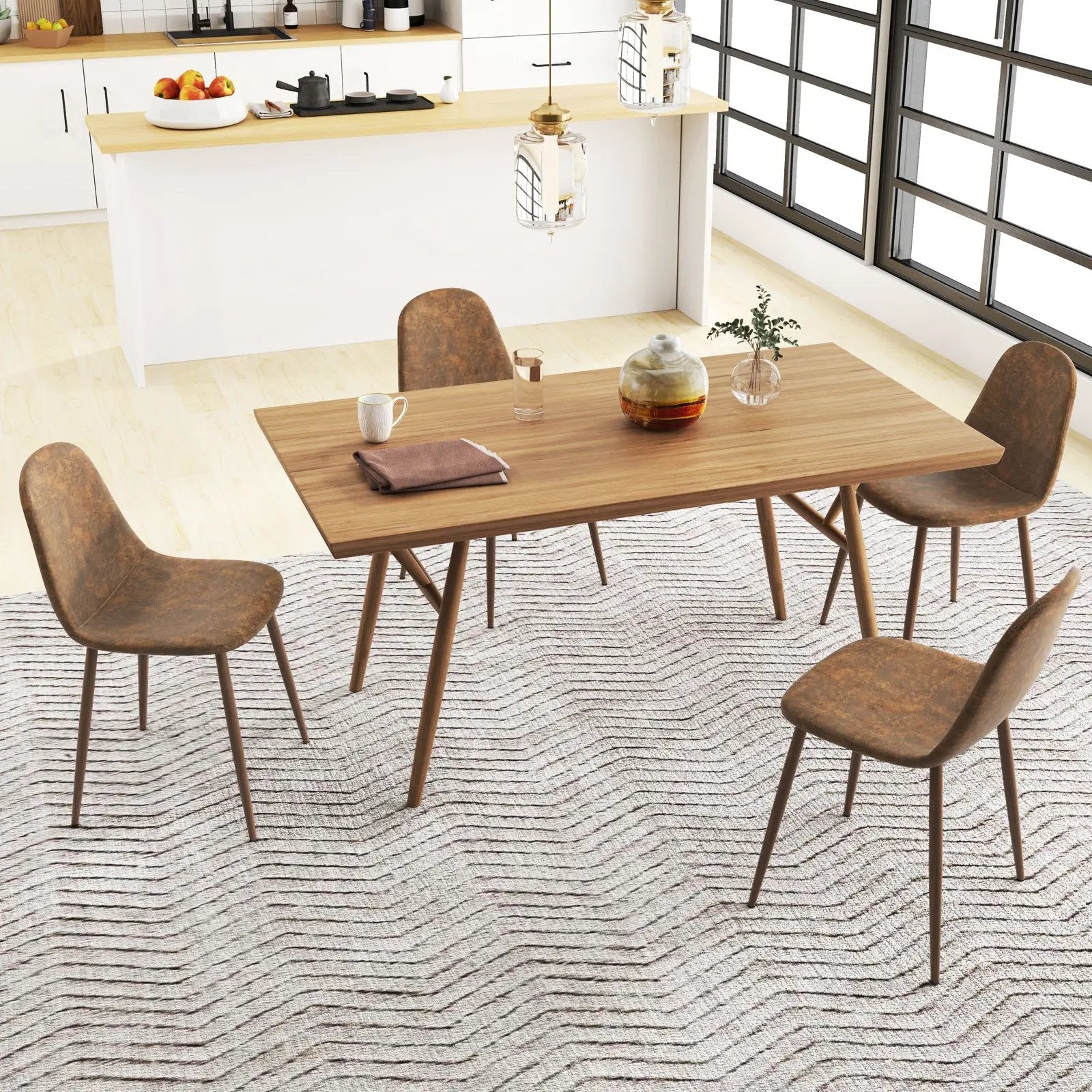 Dining Chair Set of 4 Faux PU Leather Upholstered Kitchen Chairs with Metal Legs-Brown by DirectDeals