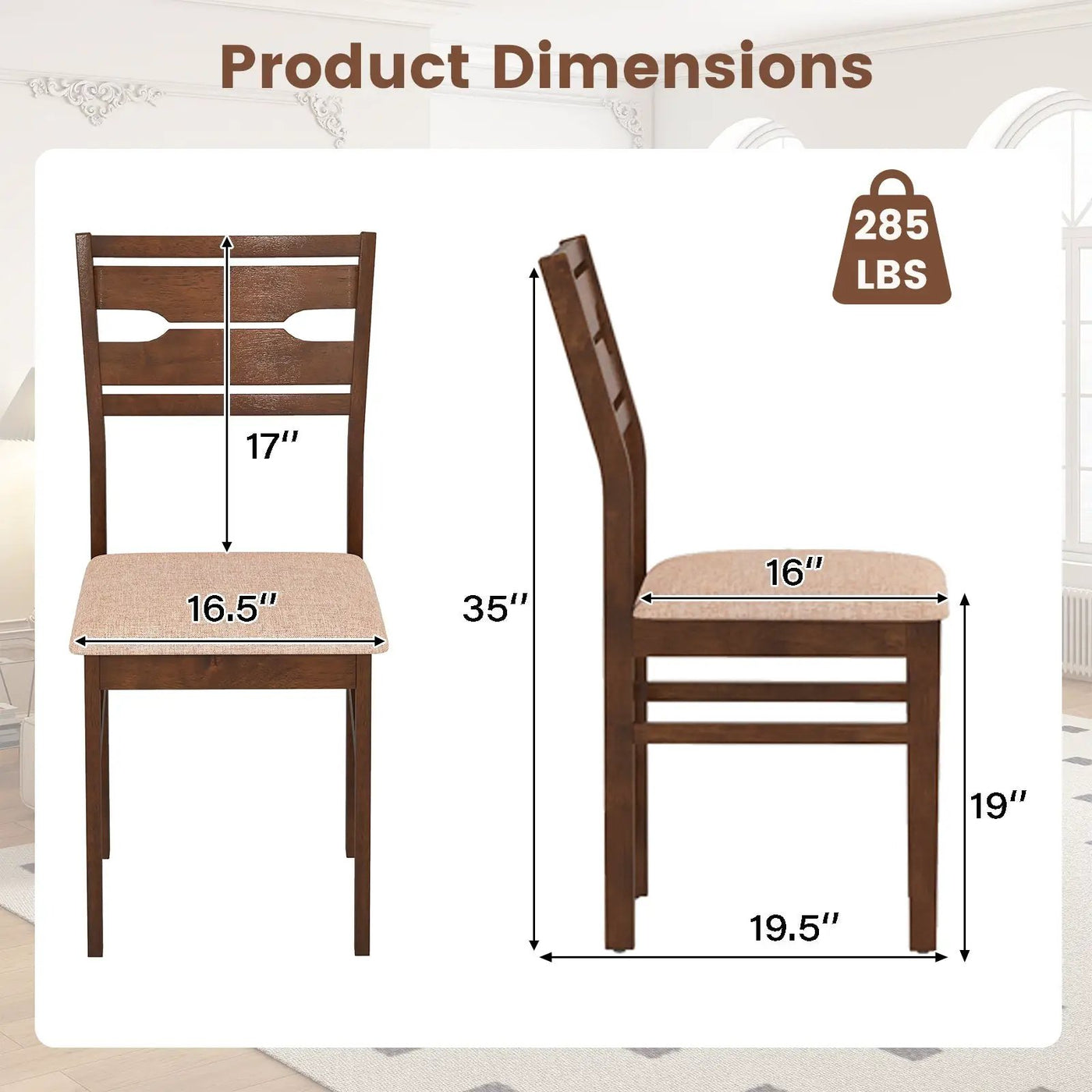 Dining Chair Set of 2/4 with Rubber Wood Frame and Padded Seat by DirectDeals
