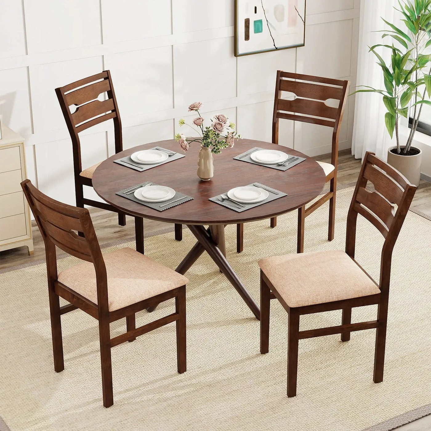 Dining Chair Set of 2/4 with Rubber Wood Frame and Padded Seat by DirectDeals