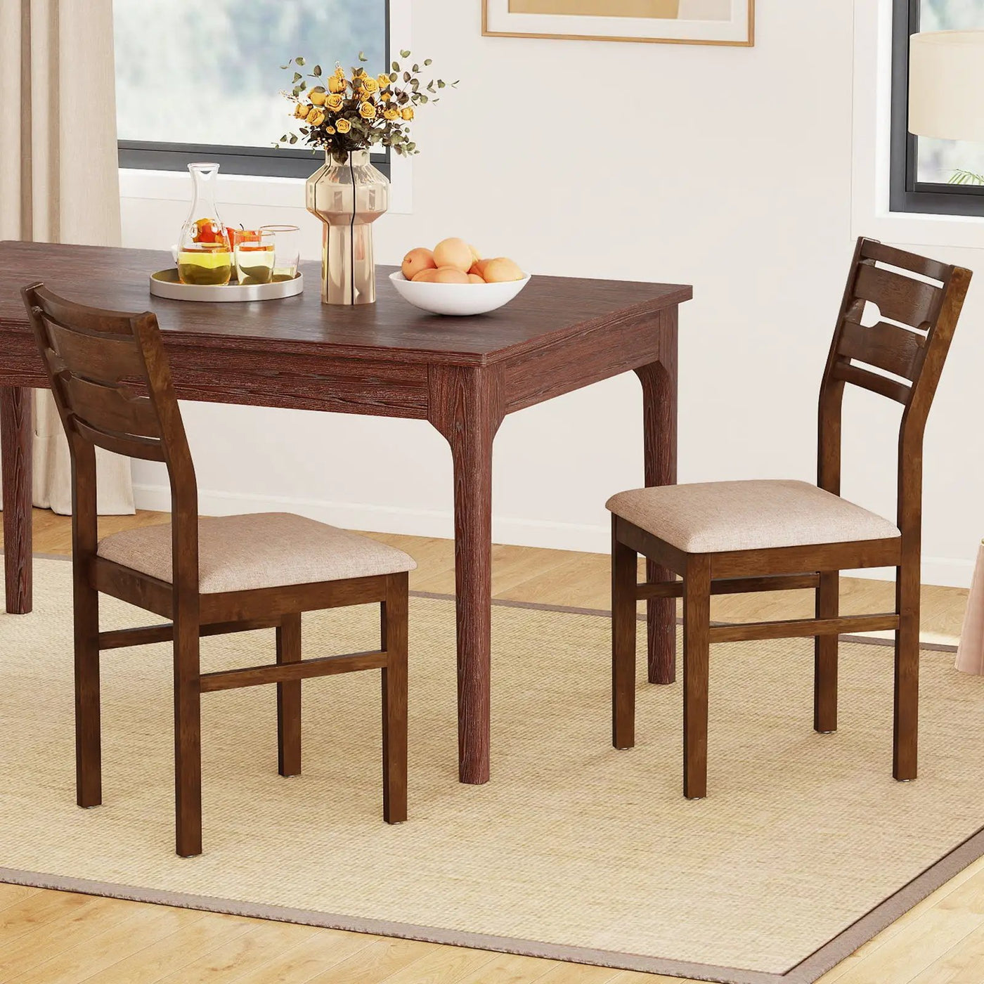 Dining Chair Set of 2/4 with Rubber Wood Frame and Padded Seat by DirectDeals