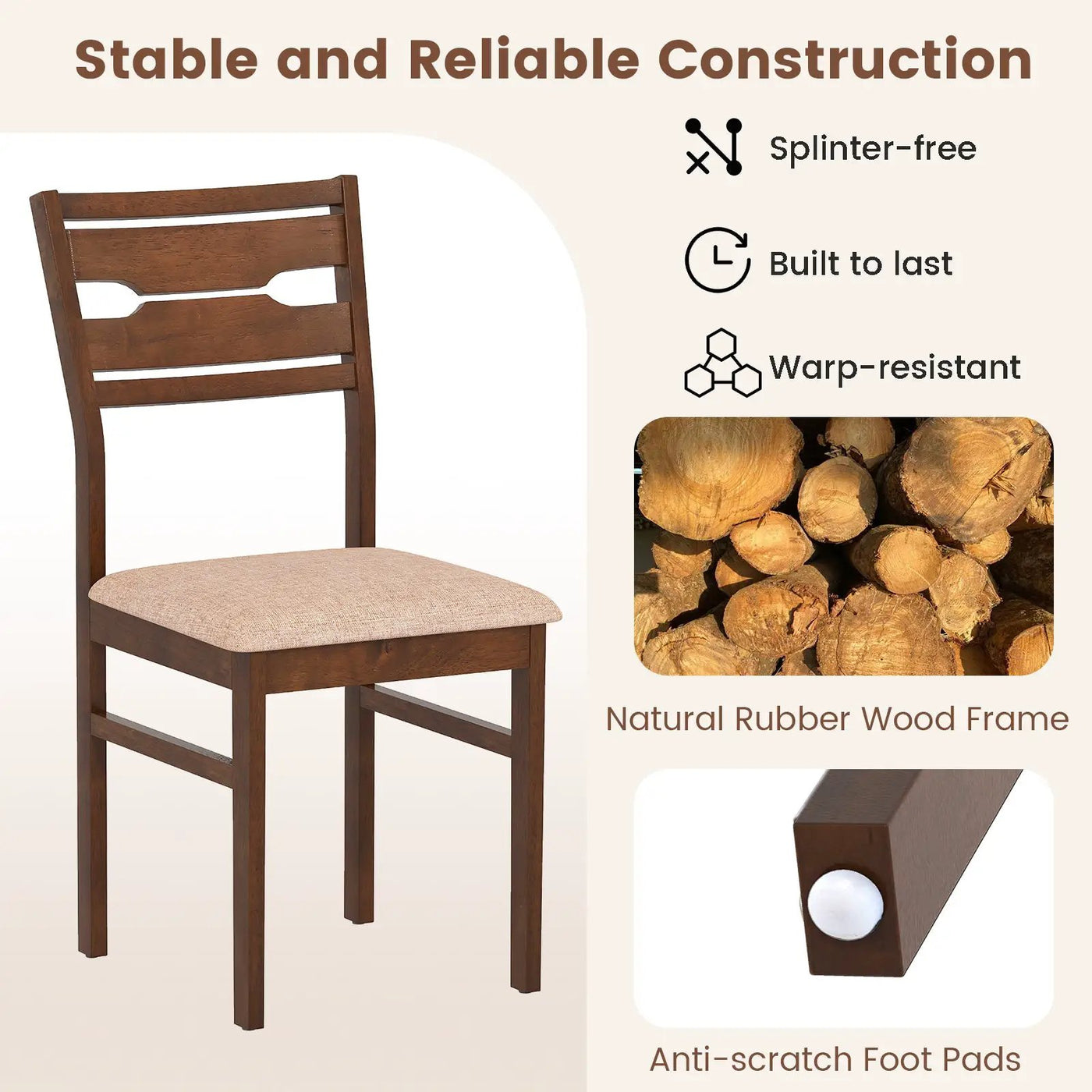 Dining Chair Set of 2/4 with Rubber Wood Frame and Padded Seat by DirectDeals