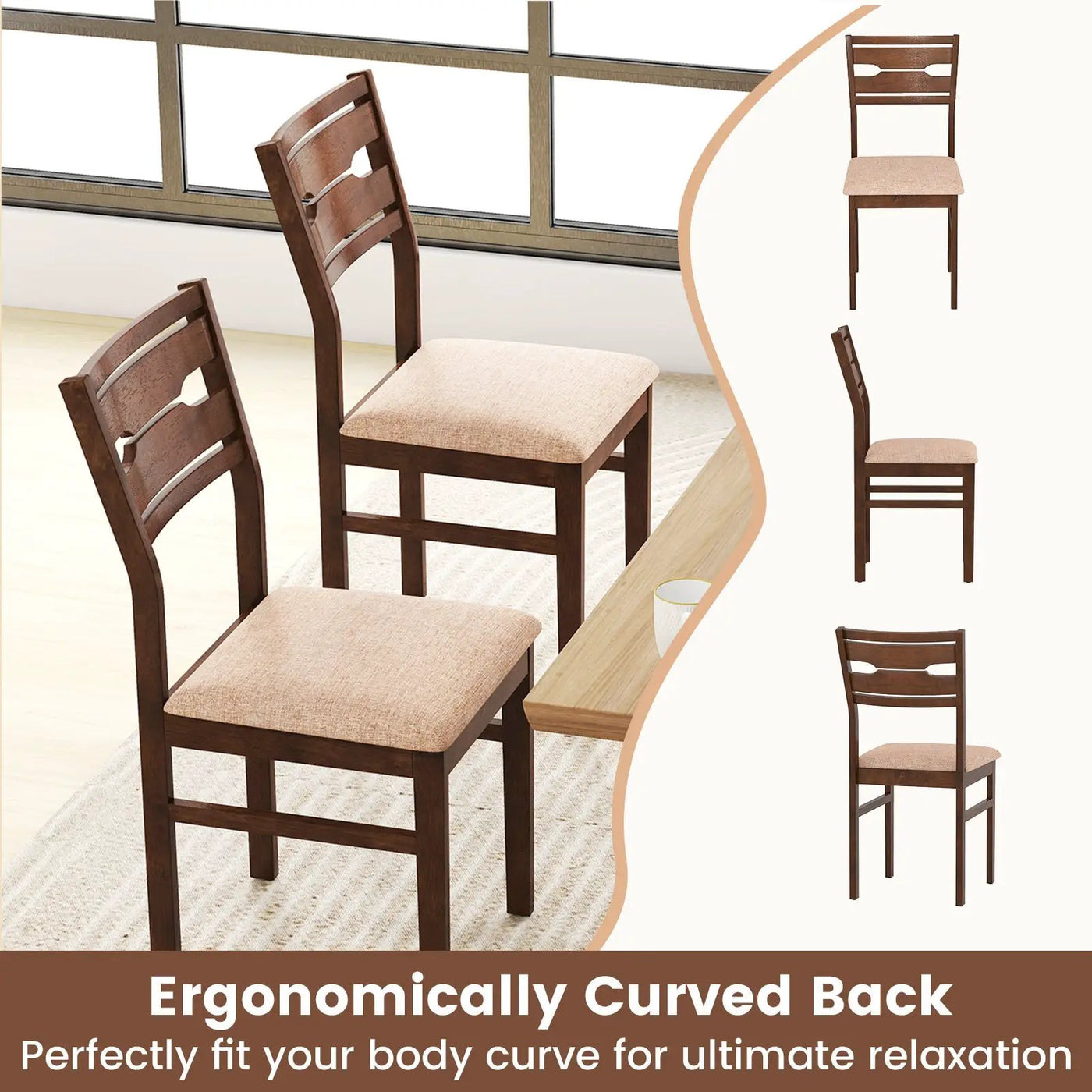 Dining Chair Set of 2/4 with Rubber Wood Frame and Padded Seat by DirectDeals
