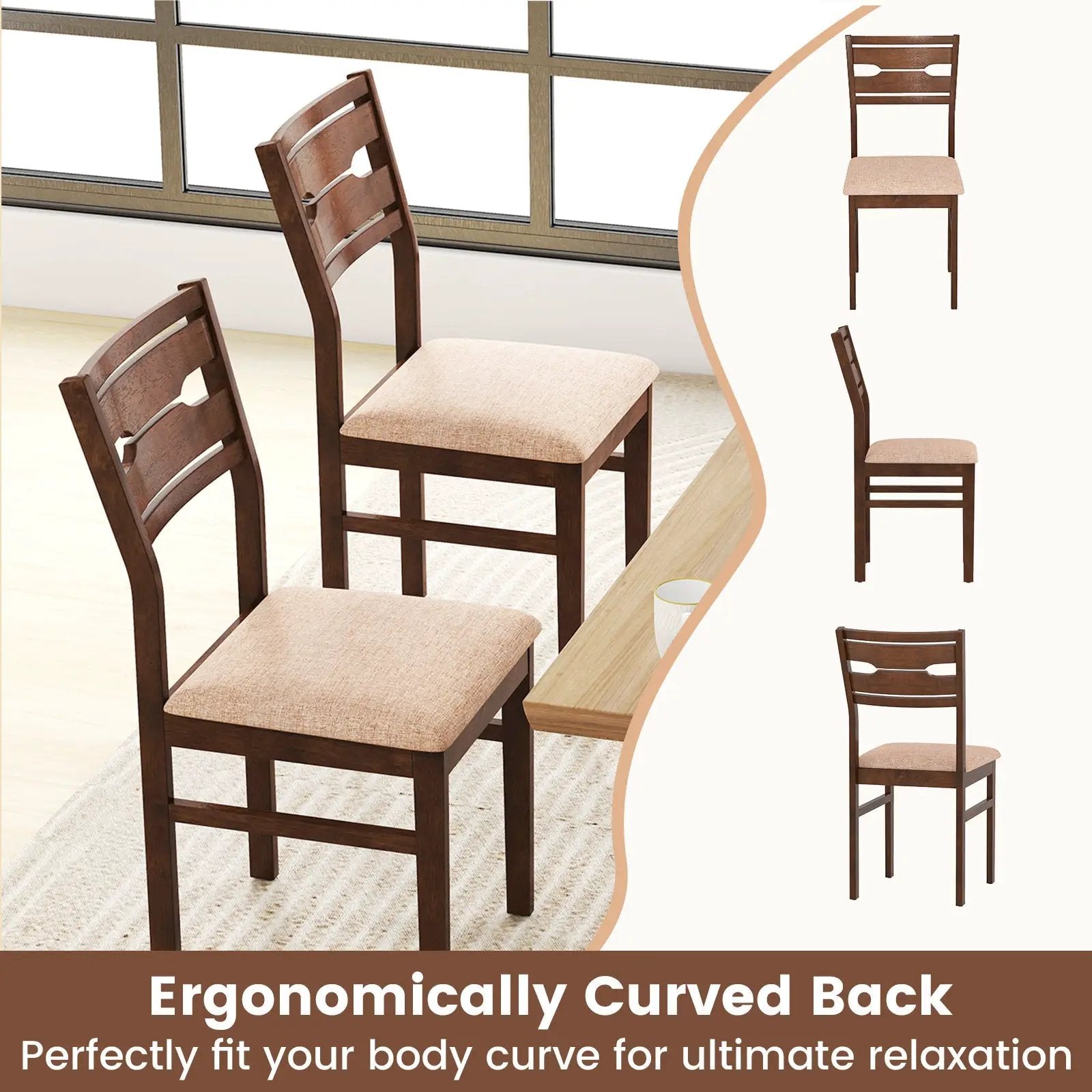 Dining Chair Set of 2/4 with Rubber Wood Frame and Padded Seat by DirectDeals