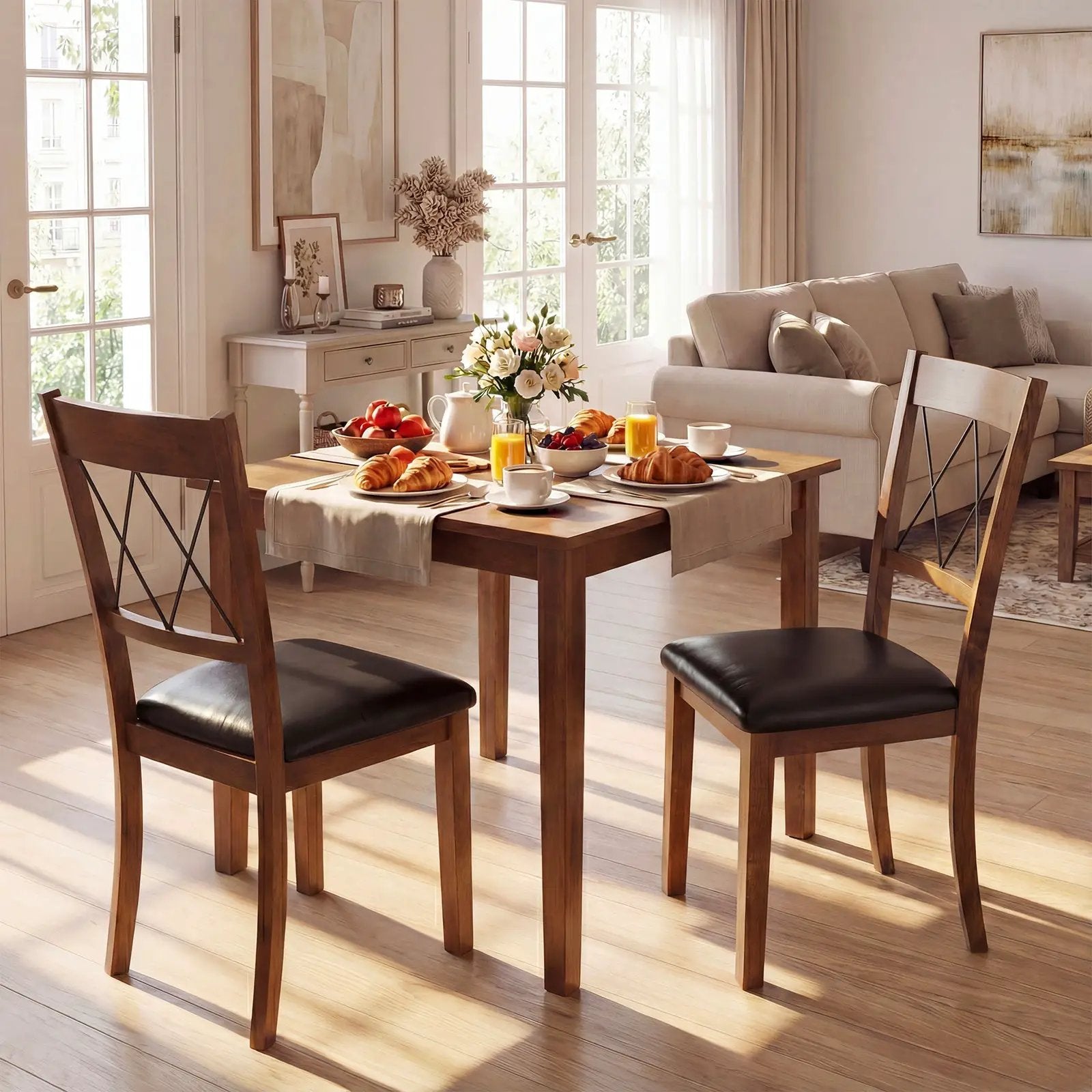 Dining Chair Set of 2 Fabric Upholstered Kitchen Armless Chairs with Rubber Wood Frame-Walnut by DirectDeals