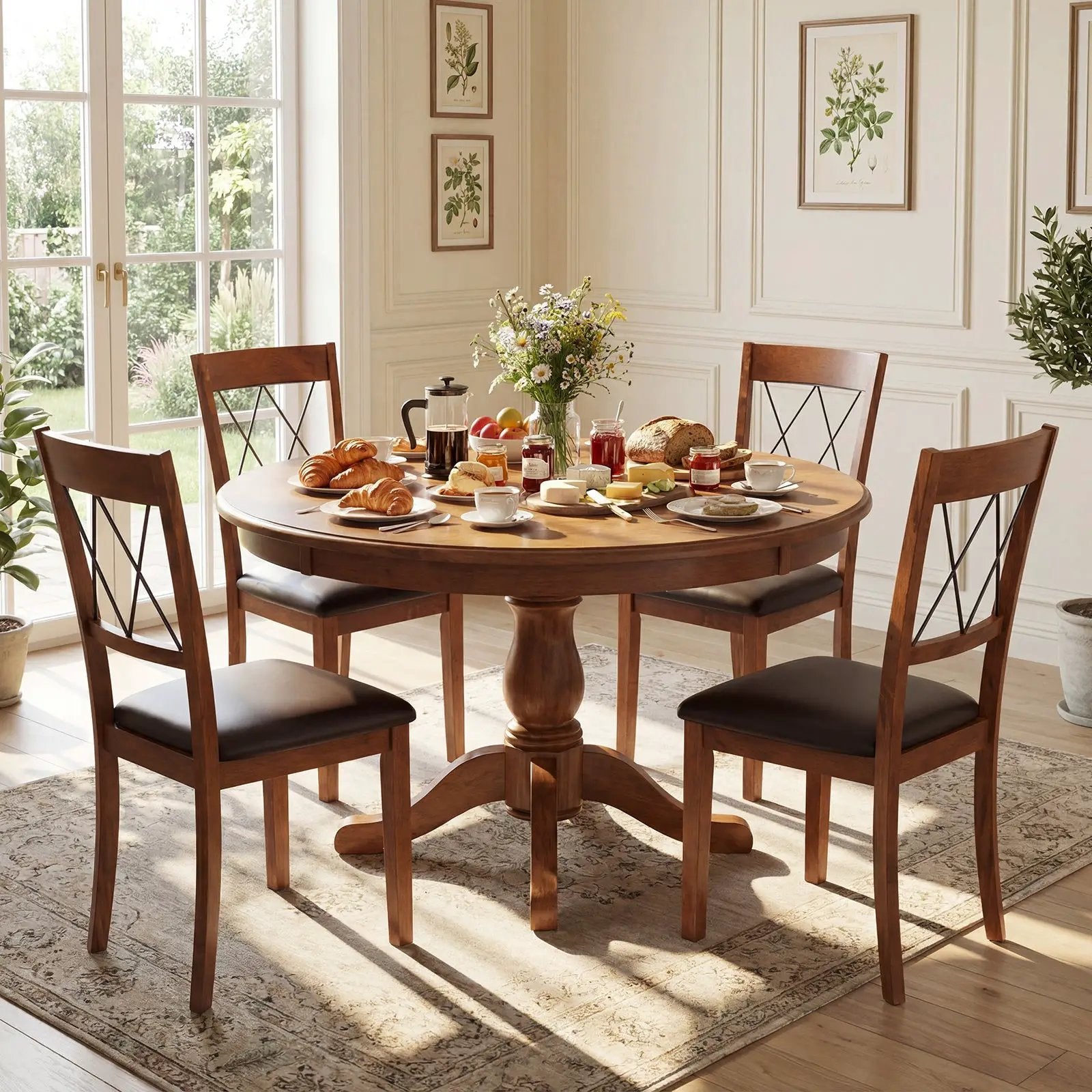 Dining Chair Set of 2 Fabric Upholstered Kitchen Armless Chairs with Rubber Wood Frame-Walnut by DirectDeals