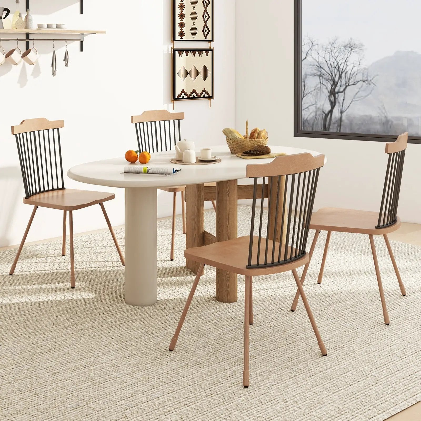 Dining Chair with Spindle Back and Ergonomic Contoured Seat Set of 2-Natural by DirectDeals