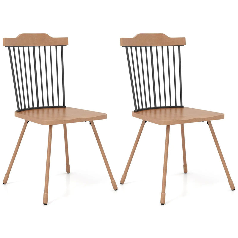 Dining Chair with Spindle Back and Ergonomic Contoured Seat Set of 2-Natural by DirectDeals