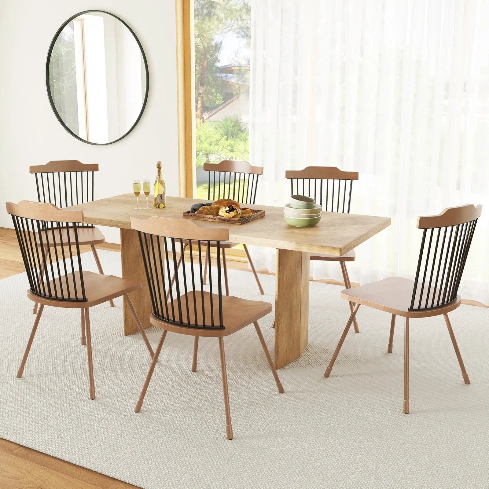 Dining Chair with Spindle Back and Ergonomic Contoured Seat Set of 2-Natural by DirectDeals