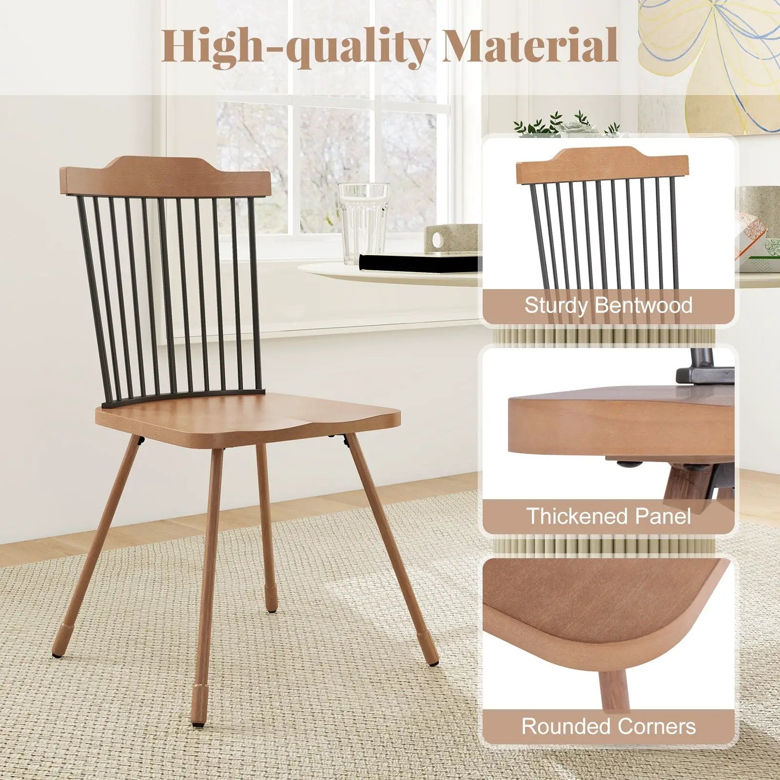 Dining Chair with Spindle Back and Ergonomic Contoured Seat Set of 2-Natural by DirectDeals
