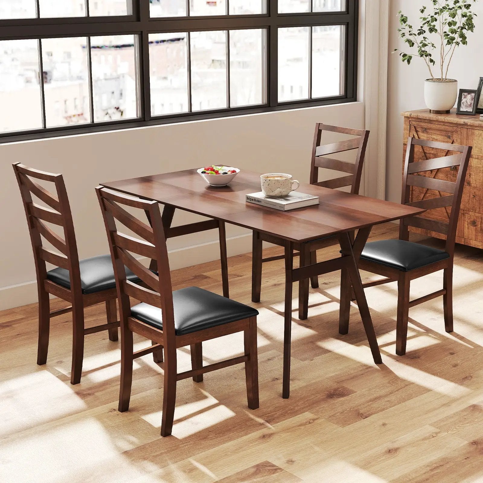Dining Chairs Set of 2 Kitchen Side Chairs with Rubber Wood Legs-Walnut by DirectDeals