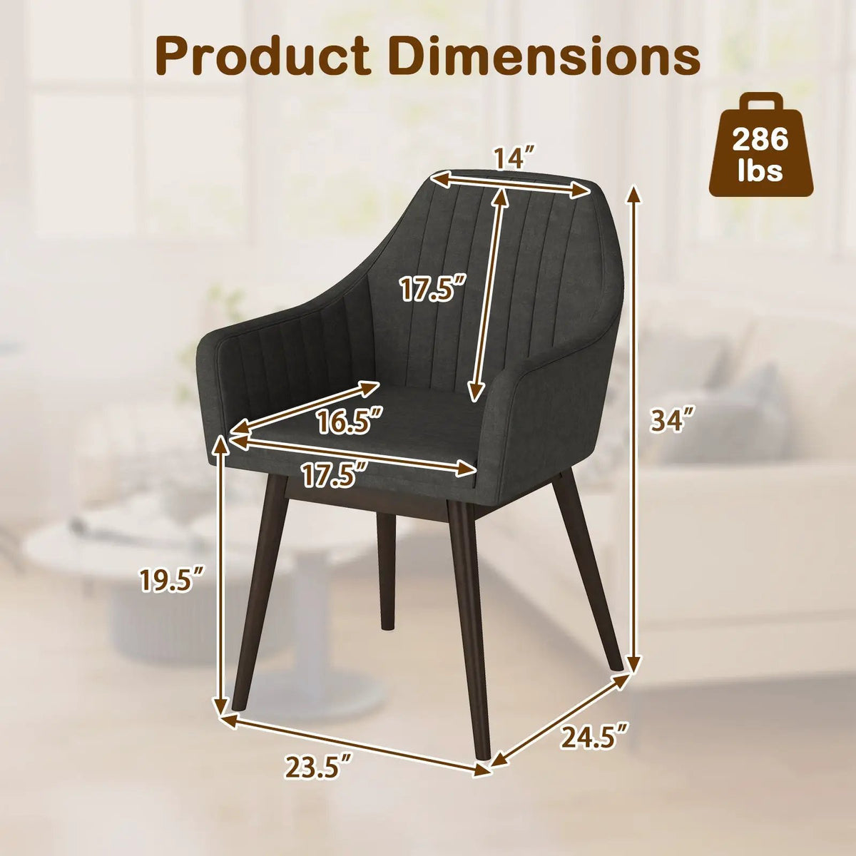 Dining Chairs Set of 2 Upholstered Accent Chairs with Comfy Padded Backrest and Seat by DirectDeals