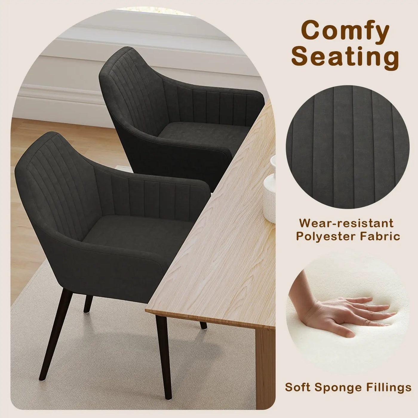 Dining Chairs Set of 2 Upholstered Accent Chairs with Comfy Padded Backrest and Seat by DirectDeals
