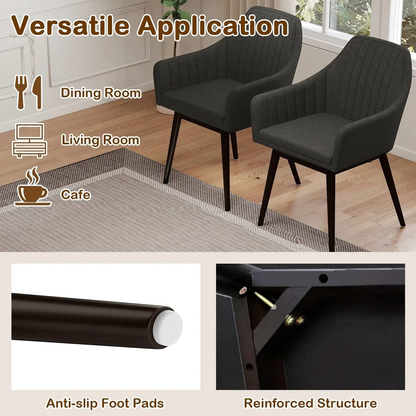 Dining Chairs Set of 2 Upholstered Accent Chairs with Comfy Padded Backrest and Seat by DirectDeals