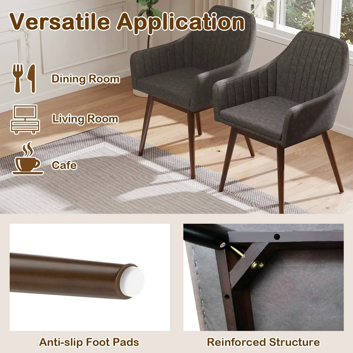 Dining Chairs Set of 2 Upholstered Accent Chairs with Comfy Padded Backrest and Seat by DirectDeals