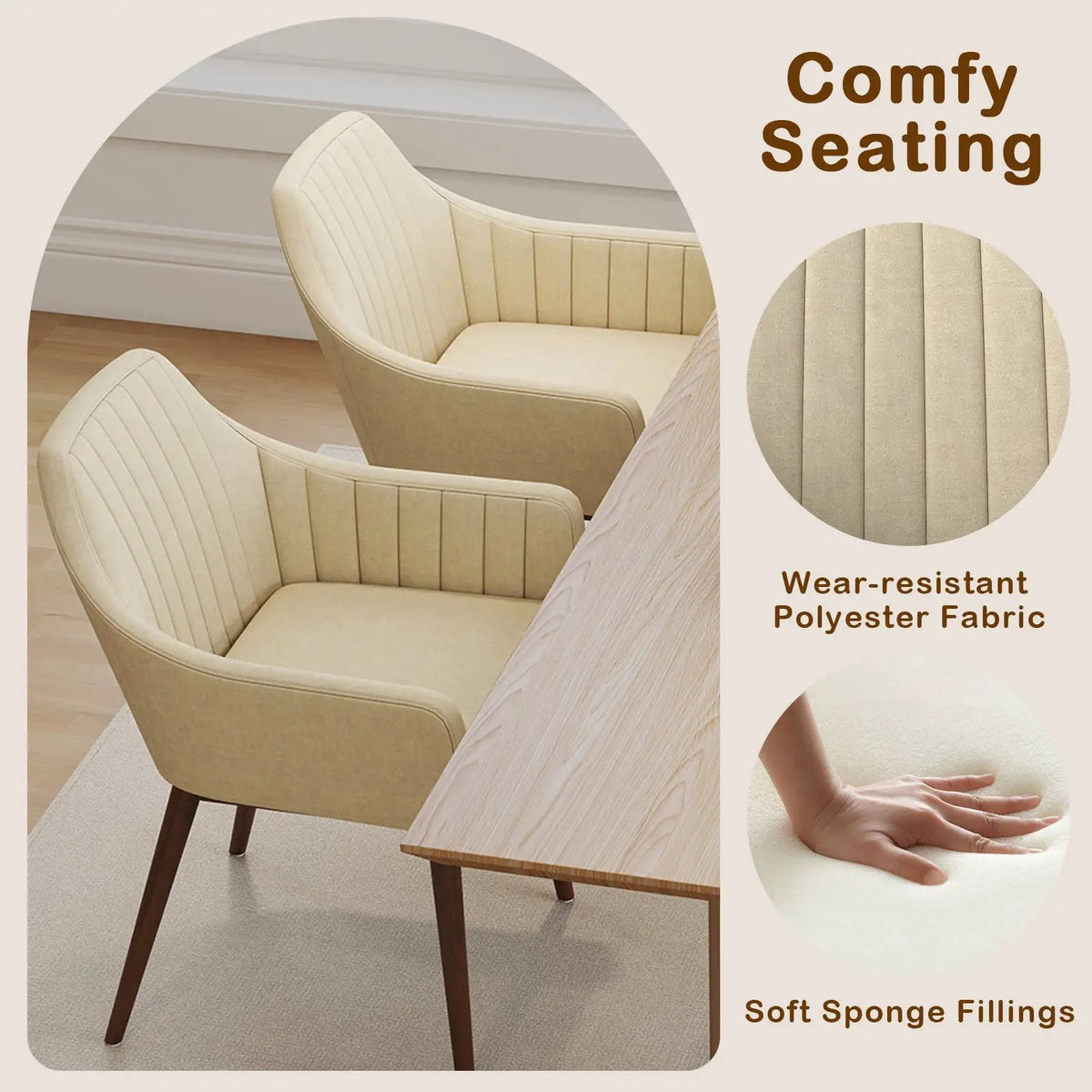 Dining Chairs Set of 2 Upholstered Accent Chairs with Comfy Padded Backrest and Seat by DirectDeals
