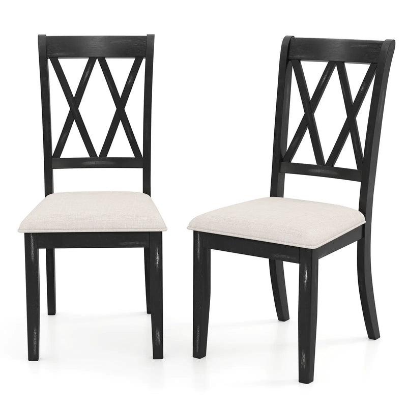 Dining Chairs Set of 2 Kitchen Side Chairs with Curved Cross Back-Beige by DirectDeals