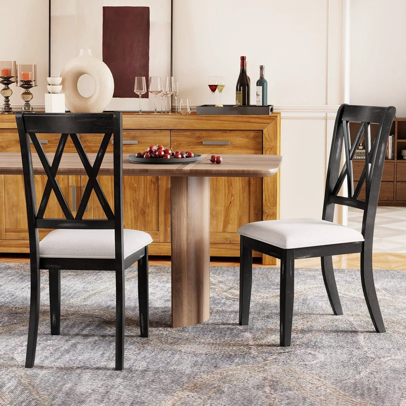 Dining Chairs Set of 2 Kitchen Side Chairs with Curved Cross Back-Beige by DirectDeals